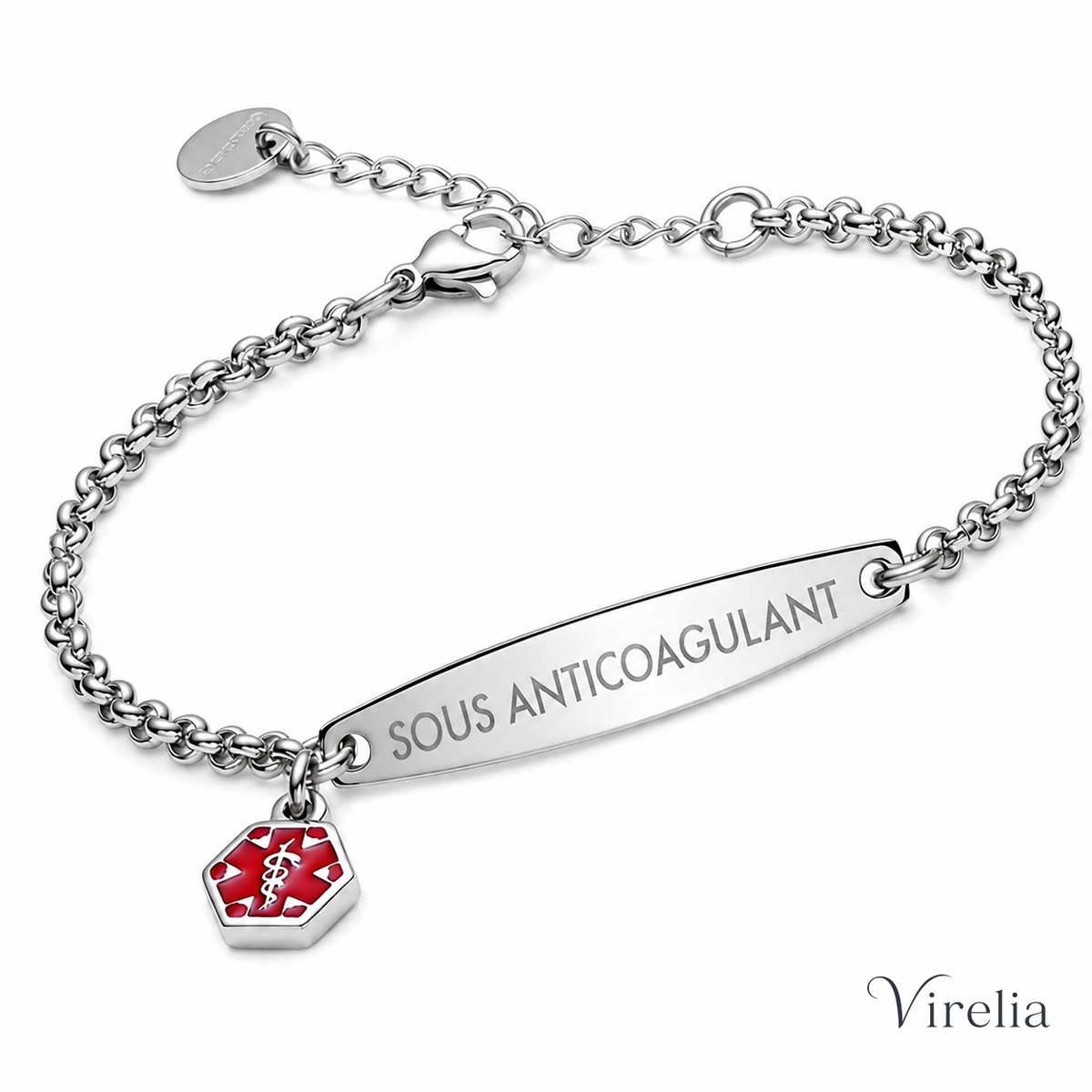 Le Bracelet Virelia en acier inoxydable, plaque gravée et symbole discret