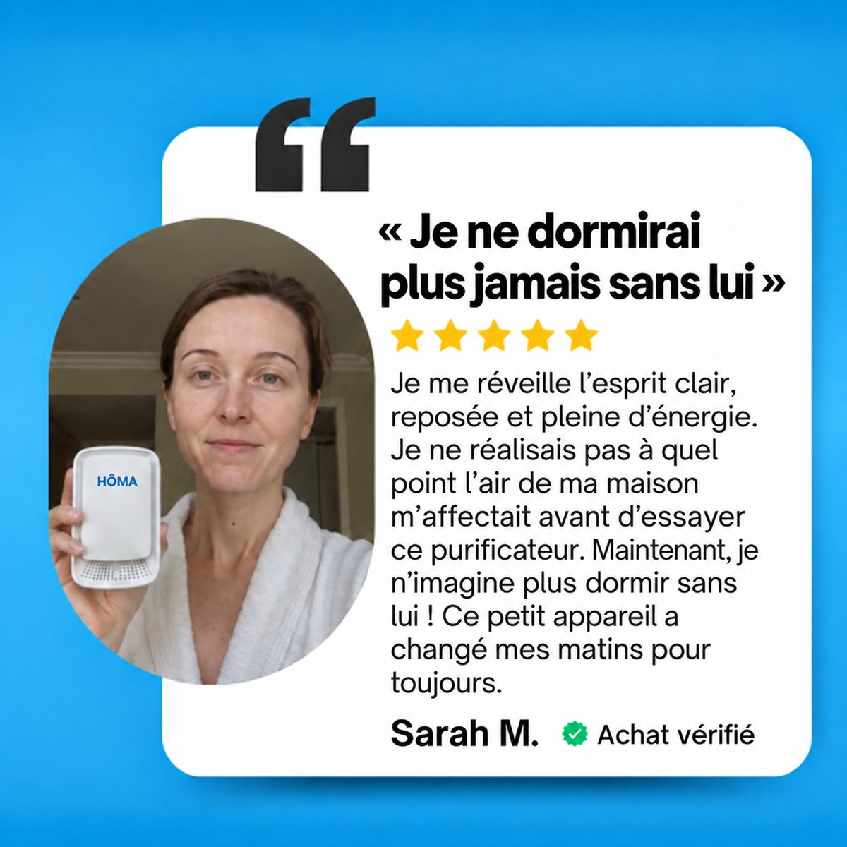 Témoignage de Sarah M., traduit en français — photo adaptée à HÔMA